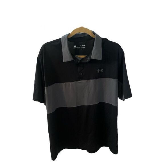 Under Armour HeatGear Polo‎ Shirt Athletic Golf Black Gray XL - Picture 1 of 6